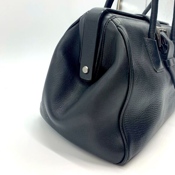Auth PRADA Black Vitello Leather Speedy Boston Doctor Fibbia Bag Preloved - Picture 3 of 10